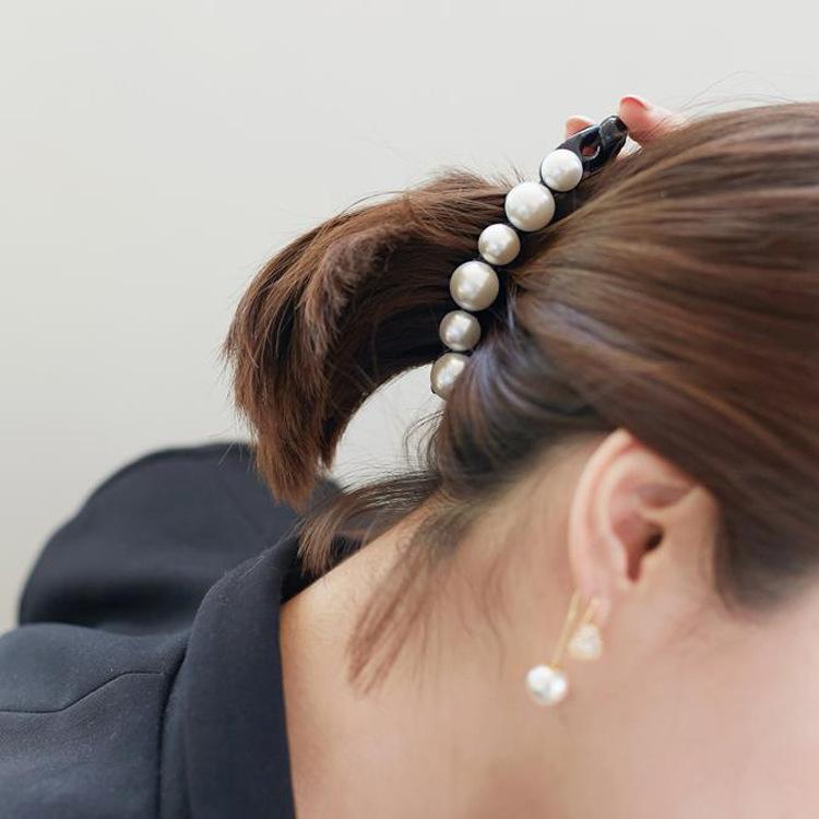 透明 黒 パール バナナクリップ 髪留め ヘアクリップ 大きめ 簡単