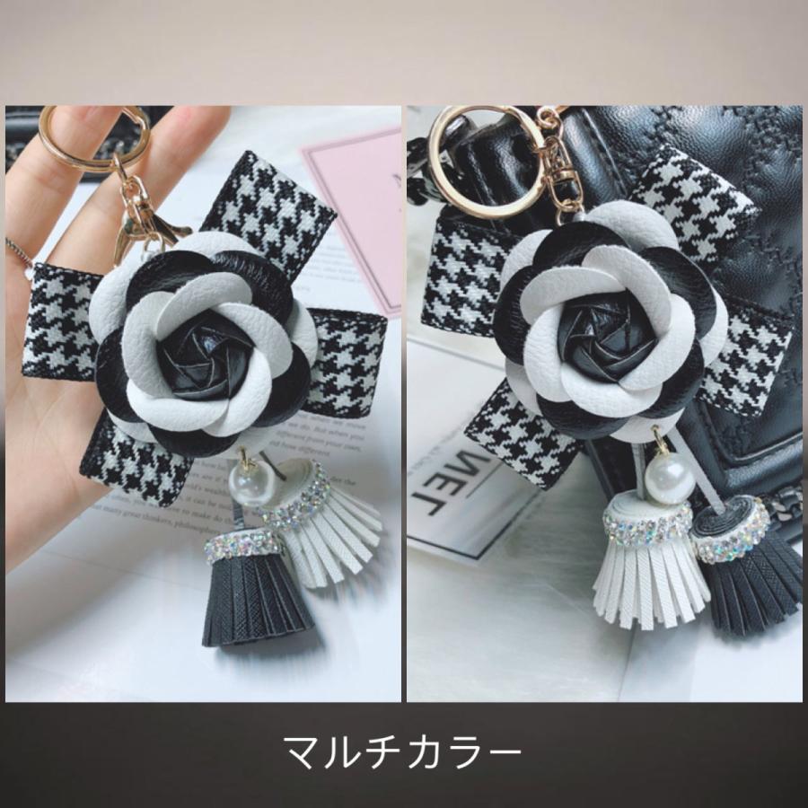 カメリア 椿 リボン レディース バッグチャーム 花 フリンジ ビーズ