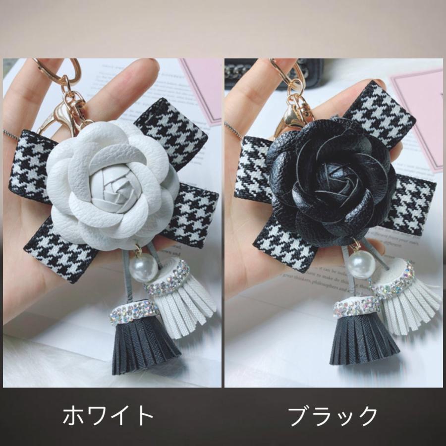 カメリア 椿 リボン レディース バッグチャーム 花 フリンジ ビーズ