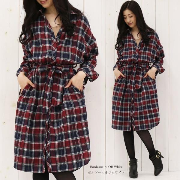 チェック柄 ネルシャツ ワンピース レディース シャツワンピース チェック ロング スキッパー リボン シャツ ブラウス メール便対応可 Op1410 ハニーオンデイズ 通販 Yahoo ショッピング