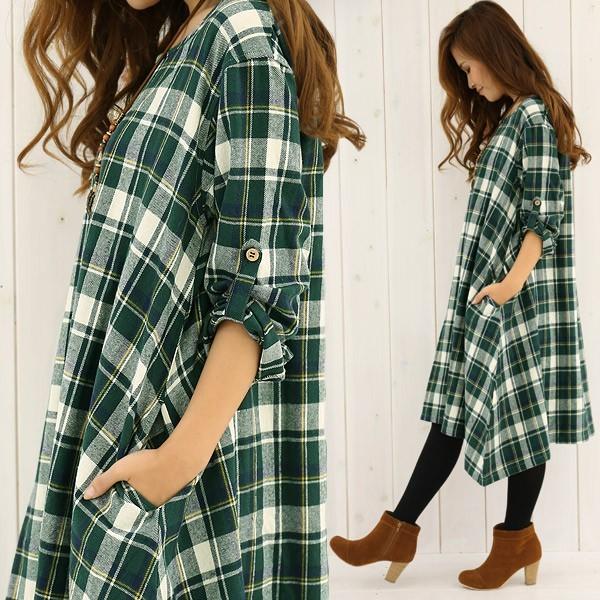 シャツワンピース ワンピース レディース チェックワンピ チェック 袖付き 大きいサイズ フランネルワンピース 微起毛 ネルシャツ チェック柄 メール便対応可 Op1427 ハニーオンデイズ 通販 Yahoo ショッピング