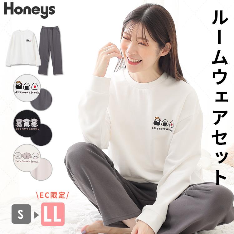 Honeys ルームウェア 部屋着 上下セット スリット クルーネック Honeys ルームウェア 部屋着 上下セット スリット クルーネック