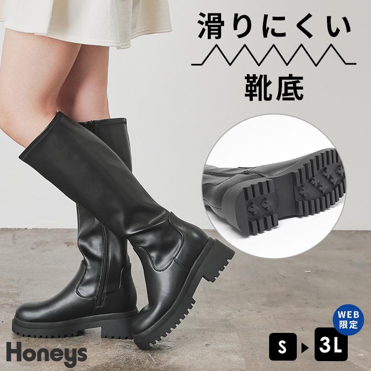 Honeys ブーツ 靴 シューズ 防滑 ロングブーツ 厚底 合皮 防滑