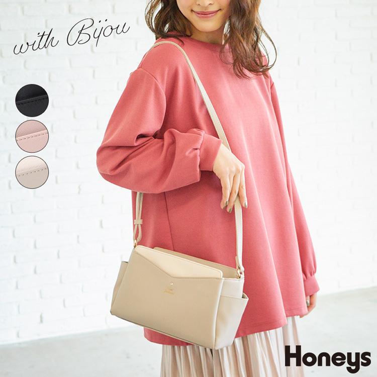 バッグ レディース ショルダーバッグ 四角 スクエア きれいめ レザー調 黒 ピンク ベージュ Honeys ハニーズ ビジュー付ショルダー ハニーズ オンラインショップ 通販 Paypayモール