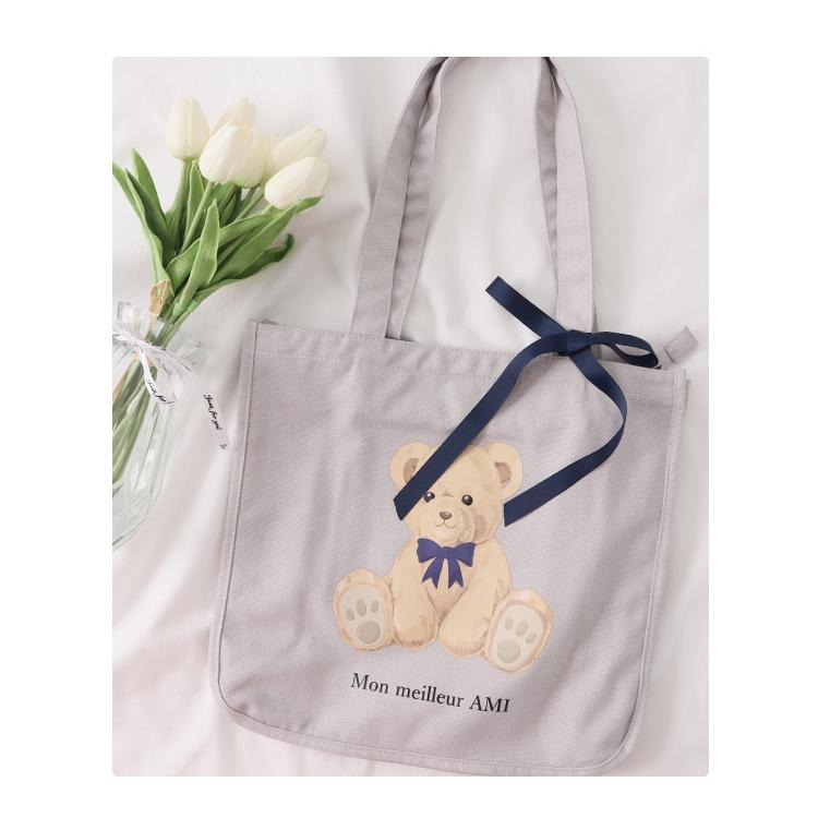 鞄 トートバッグ イラストプリント クマ リボン かわいい キャンバス おしゃれ レディース Honeys ハニーズ くまプリントトートｂａｇ ハニーズ オンラインショップ 通販 Paypayモール