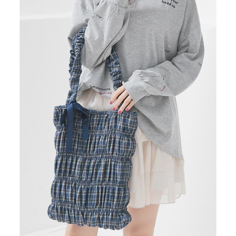 Honeys トートバッグ バッグ 鞄 ギャザートート チェック柄 リボン