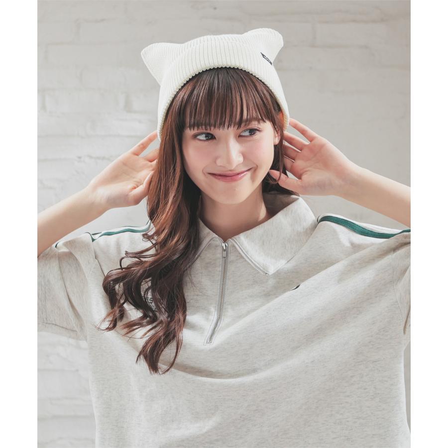 Honeys（ハニーズ） 帽子 ニット帽 ネコ耳 リブ編み 綿混 麻混 手洗い