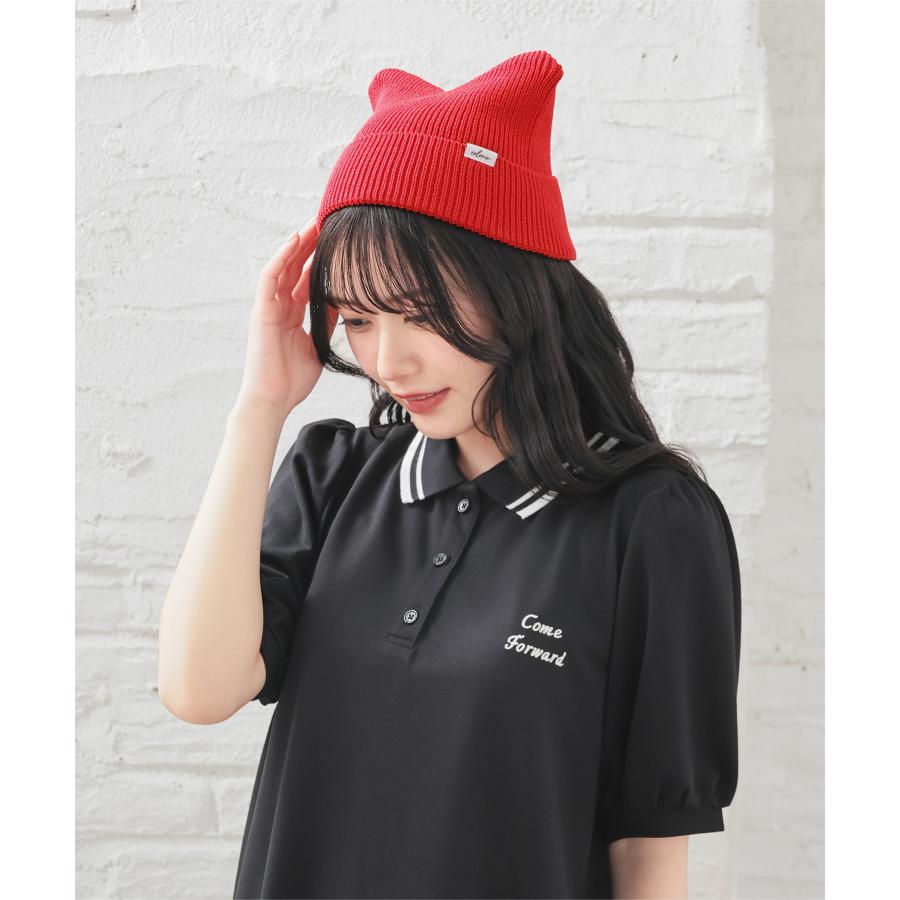 Honeys（ハニーズ） 帽子 ニット帽 ネコ耳 リブ編み 綿混 麻混 手洗い