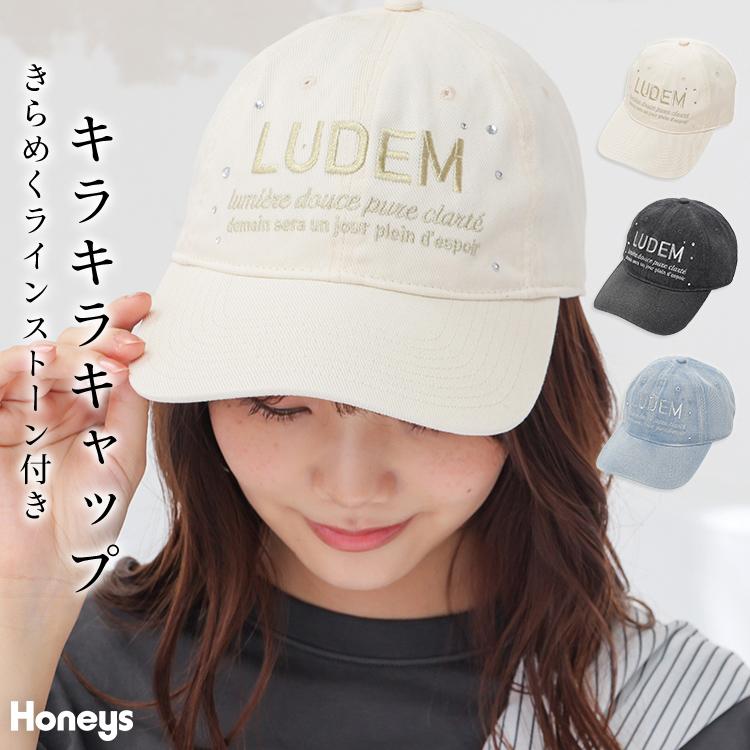 smyeon ラインストーンフリルキャップ 帽子 Honeys（ハニーズ） 帽子 キャップ ロゴ 刺繍 ラインストーン 綿100