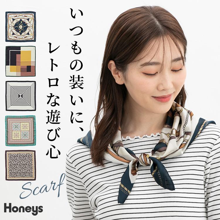 Honeys ストール ファッショングッズ 柄物 総柄 サテン生地 光沢