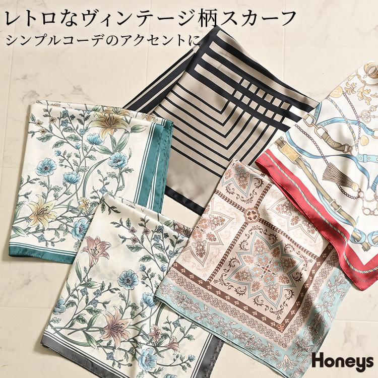 Honeys（ハニーズ） スカーフ サテン チェーン柄 エスニック柄 花柄