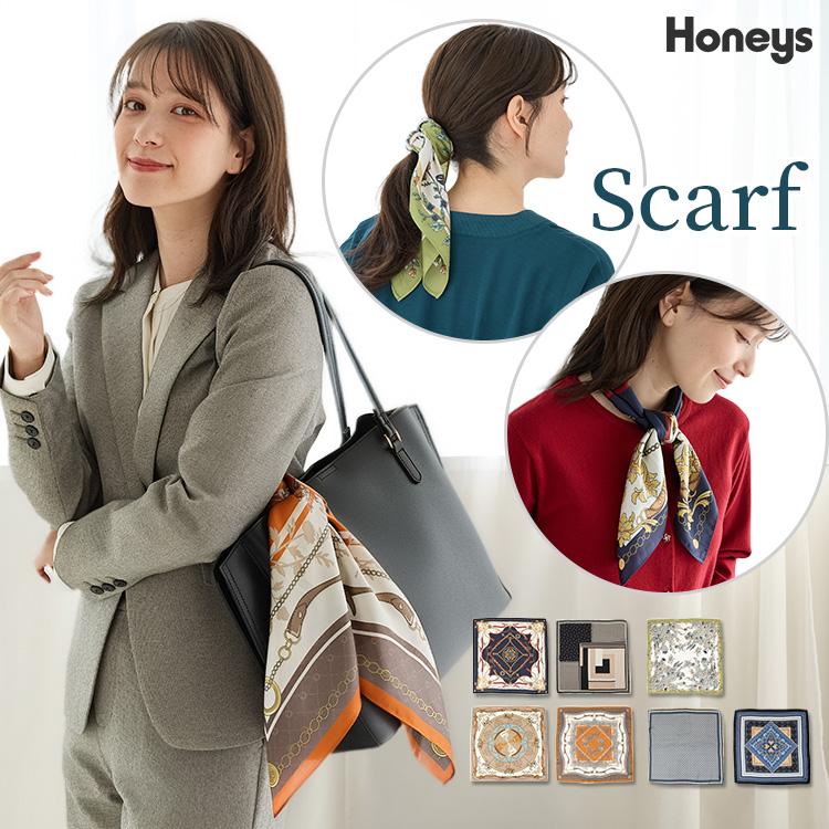 Honeys（ハニーズ） スカーフ ヴィンテージ柄 サテン生地 アレンジ