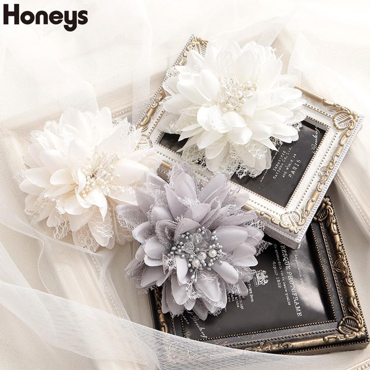 アクセサリー コサージュ 花飾り パール セレモニー 入学式 卒園式 結婚式 お呼ばれ レディース Honeys ハニーズ レース使いコサージュ