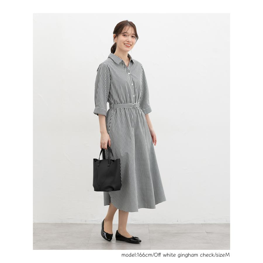 MHL. ベルト付ロングシャツワンピース 黒 I 日本製 綿100% 羽織りOK Honeys（ハニーズ） ワンピース シャツワンピース ロング丈 大きい