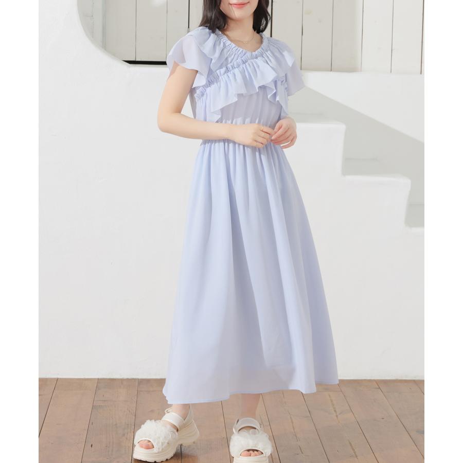 Honeys（ハニーズ） ワンピース 半袖 ロング丈 大きいサイズ フリル V