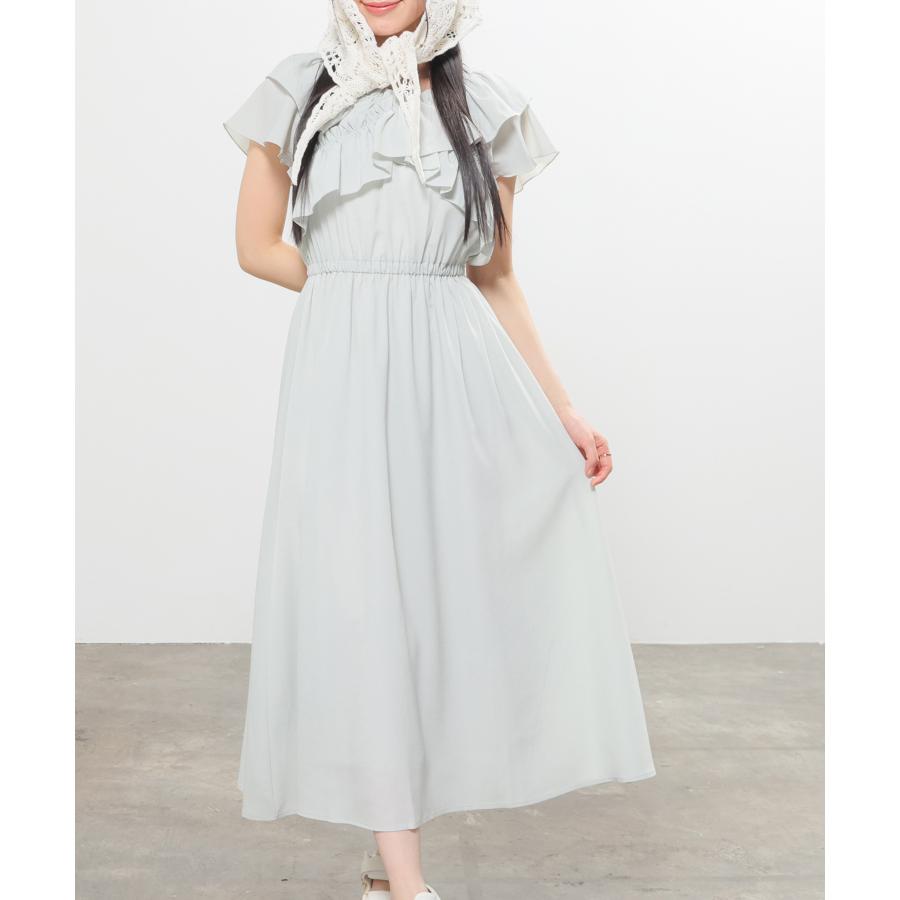 CAROLINA HERRERA ドット柄 水玉 ドレスワンピース フレア 膝丈 Honeys（ハニーズ） ワンピース 半袖 ロング丈 大きいサイズ フリル V