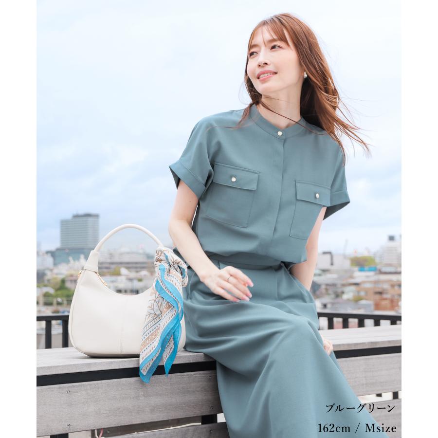 ニナリッチ セットアップ 9 紺 シャツ ブラウス スカート 花柄 シアー 半袖 Honeys（ハニーズ） トップス ブラウス 半袖 セットアップ 美冷 接触冷