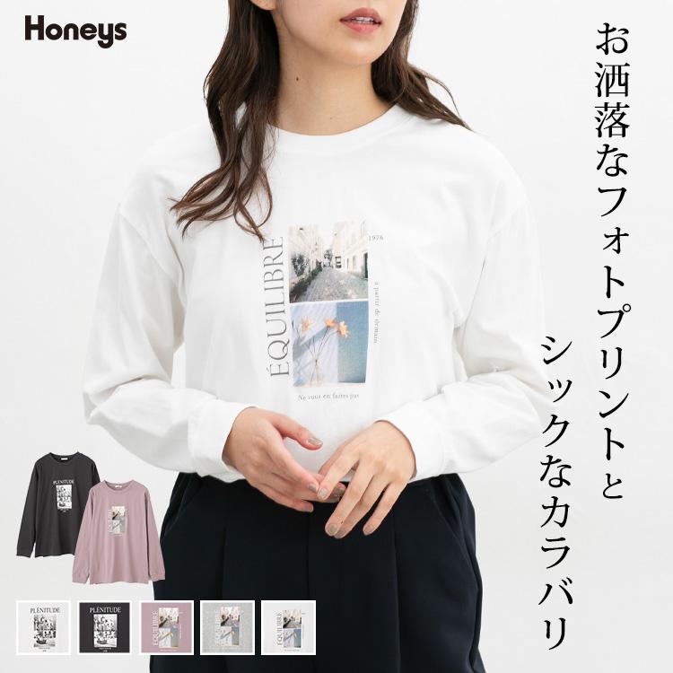 Honeys トップス カットソー 長袖 コットン 綿 Tシャツ フォト