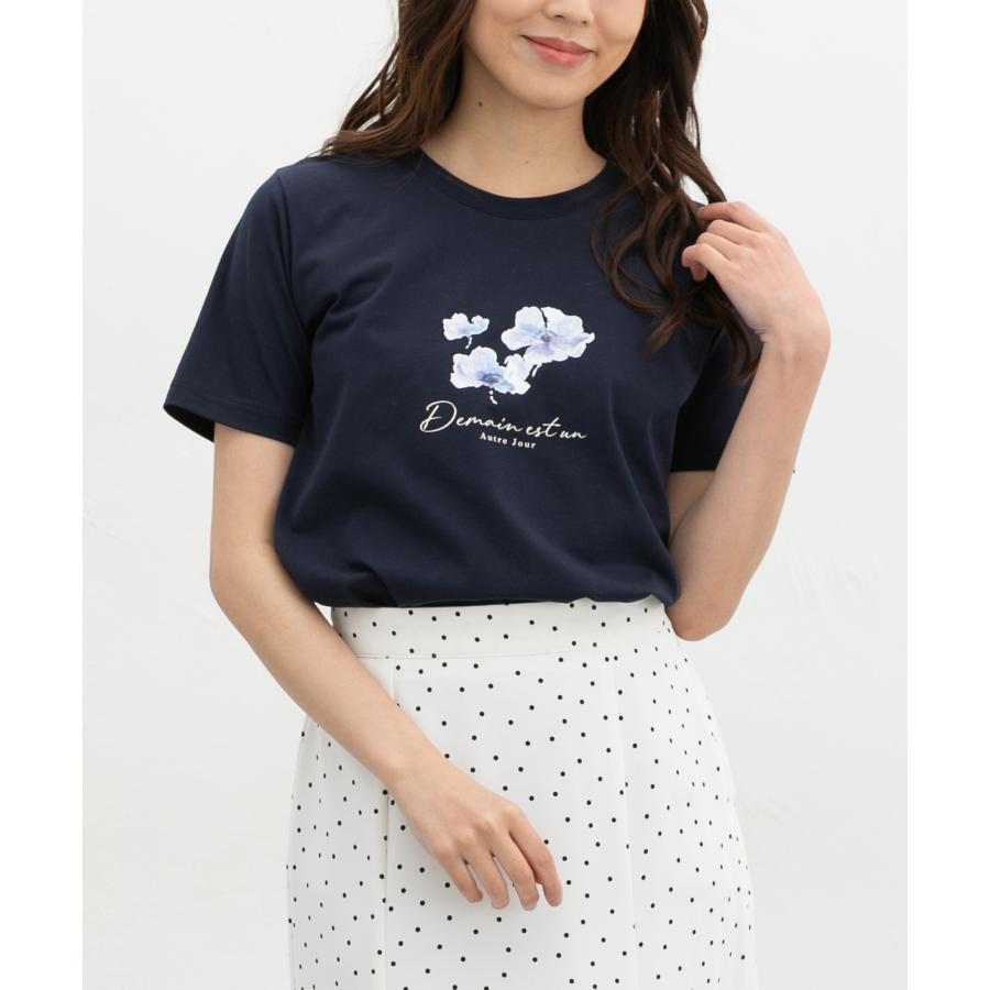 レオナール　花柄プリント　半袖カットソー　コットンTシャツ　ゆったり40 Honeys（ハニーズ） トップス Tシャツ 半袖Tシャツ カットソー 半袖