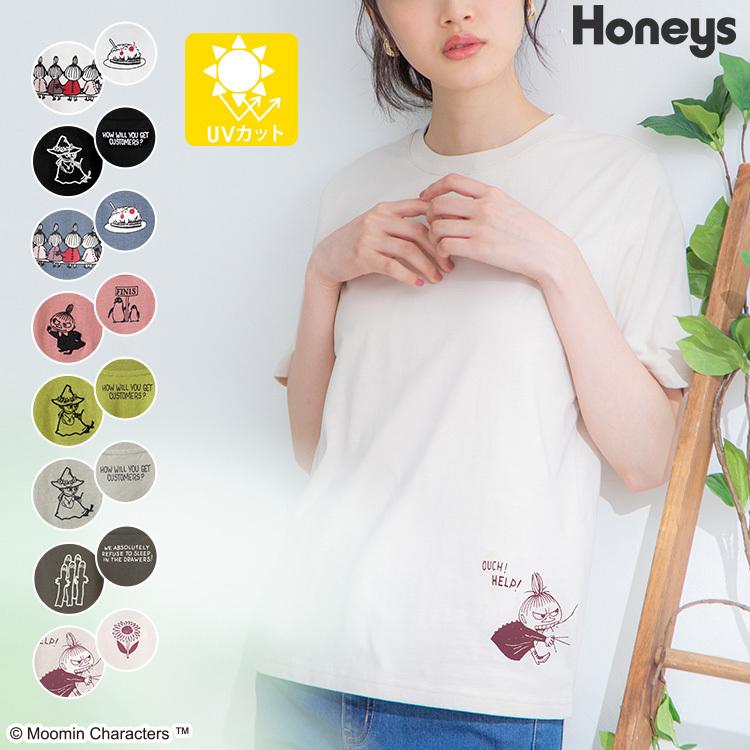 トップス ｔシャツ 半袖 イラストプリント ロゴ 綿 ｕｖカット 可愛い レディース 夏 Honeys ハニーズ ムーミン