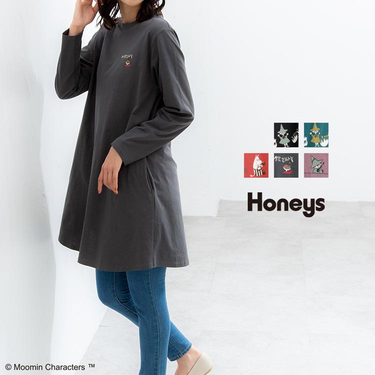 ワンピース 長袖 ｔシャツワンピ チュニック 綿 刺繍 プリント おしゃれ レディース 秋 Honeys ハニーズ ムーミン ワンピース ハニーズ Yahoo 店 通販 Yahoo ショッピング