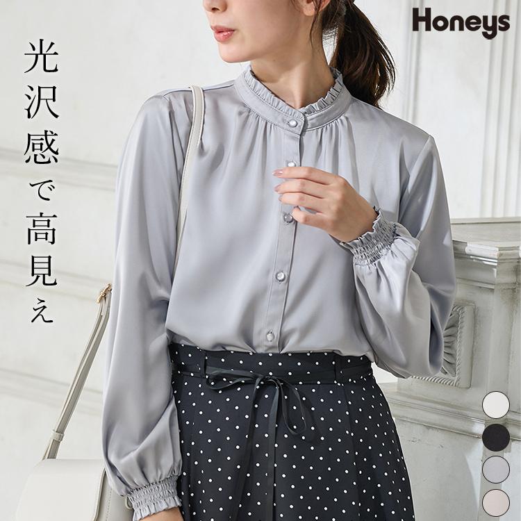 Honeys トップス ブラウス 長袖 長袖ブラウス オフィス きれいめ 