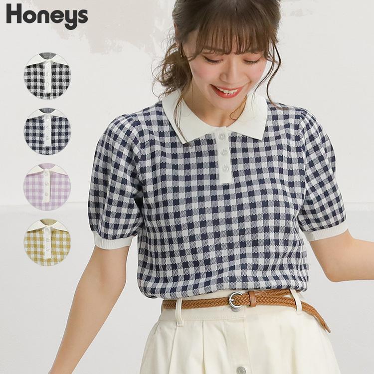 トップス カットソー 半袖 襟付き ギンガムチェック コンパクト 韓国コーデ おしゃれ レディース 夏 Sale セール Honeys ハニーズ 衿付 トップス ハニーズ Paypayモール店 通販 Paypayモール
