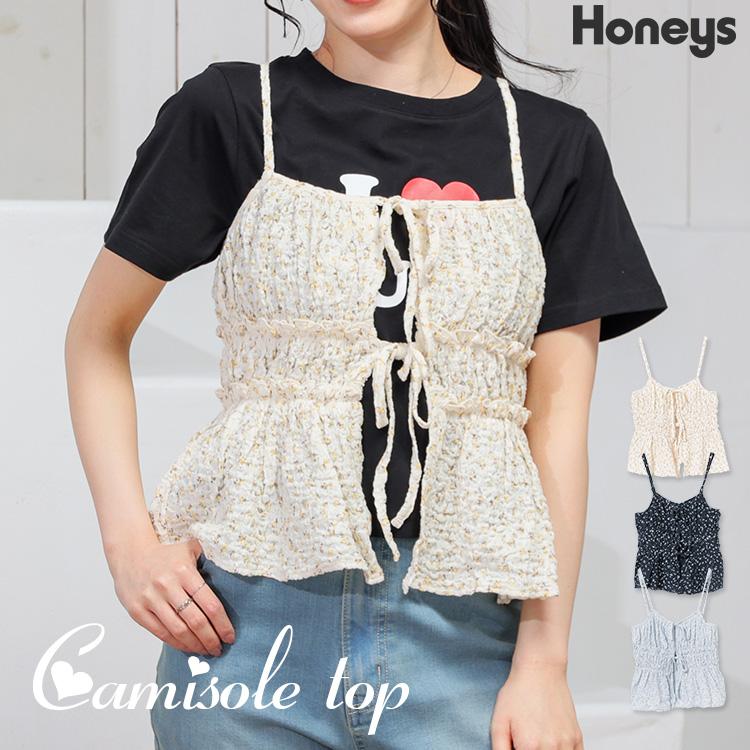 Honeys（ハニーズ） トップス キャミソール リボン付き 花柄 ギャザー