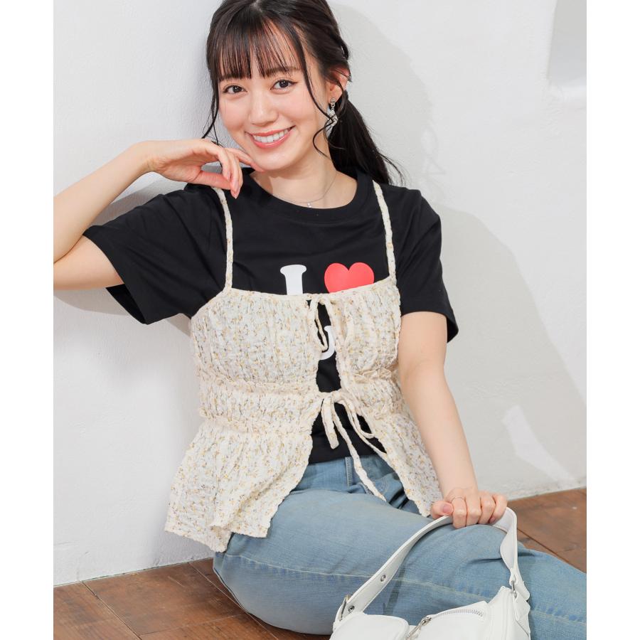 Honeys（ハニーズ） トップス キャミソール リボン付き 花柄 ギャザー
