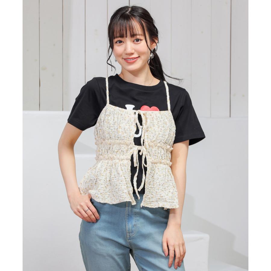 Honeys（ハニーズ） トップス キャミソール リボン付き 花柄 ギャザー
