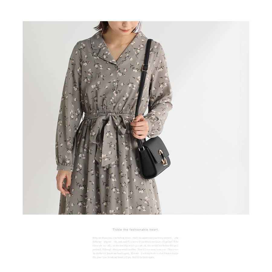 ワンピース レディース ロング ミモレ 長袖 上品 花柄 フィット フレア レトロ風 秋 秋新作 Honeys ハニーズ 開襟ワンピース ハニーズ オンラインショップ 通販 Paypayモール