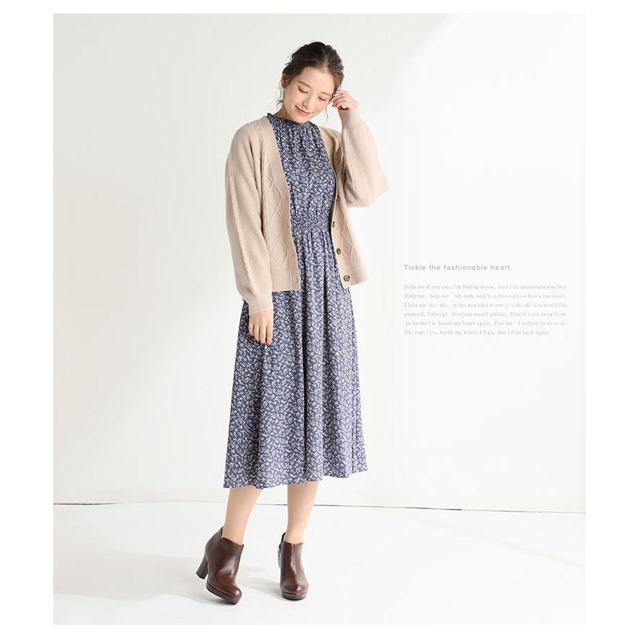 ワンピース 長袖 ロング きれいめ 花柄 レースアップ 秋 Honeys ハニーズ ハイネックワンピース Web限定llサイズ有 ハニーズ オンラインショップ 通販 Paypayモール