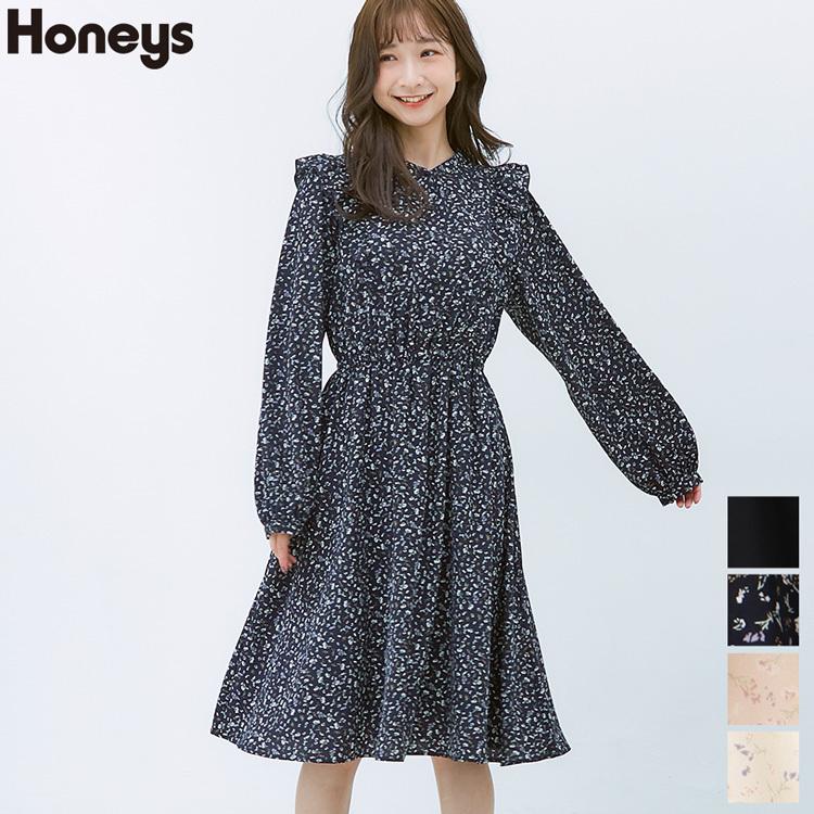 ワンピース 長袖 フリル 無地 花柄 スタンドネック レディース 春 Sale セール Honeys ハニーズ 肩フリルワンピース Web限定llサイズ有 ハニーズ Yahoo 店 通販 Yahoo ショッピング