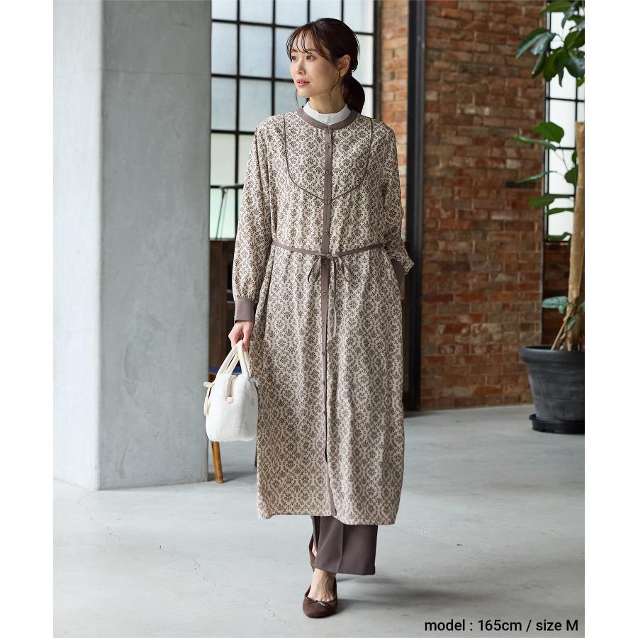 Honeys（ハニーズ） 長袖 ロング丈 大きいサイズ ベルト付き ダマスク