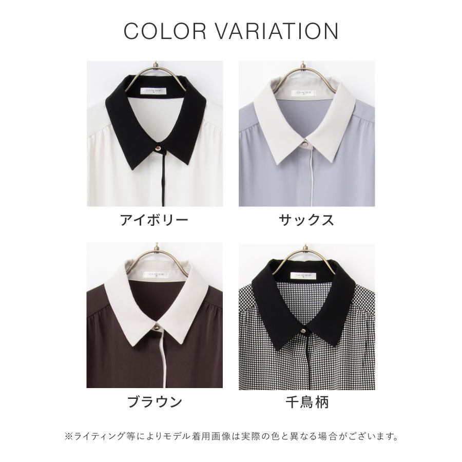 ブラウス　長袖　柄ブラウス　比翼仕立て　金ボタン　レトロ　11号　L Honeys（ハニーズ） トップス ブラウス 長袖 オフィス きれいめ 衿付き
