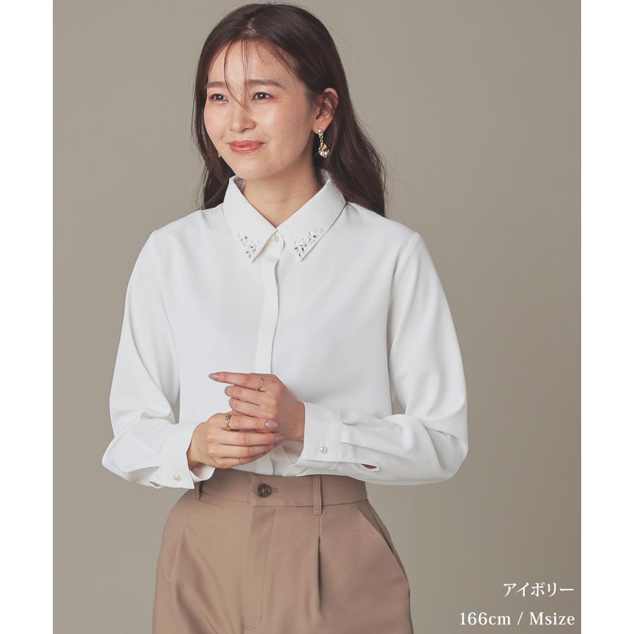 アイボリー ビジュー付き長袖トップス Honeys（ハニーズ） トップス ブラウス 長袖 ビジュー付き フロント