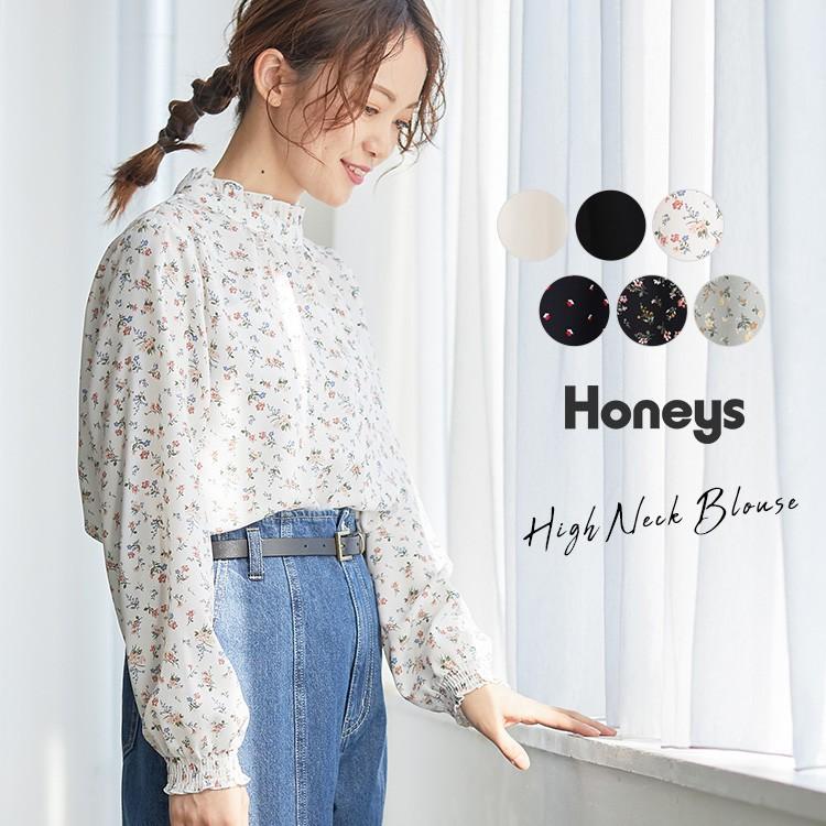 ブラウス トップス メロー 春 春新作 白 花柄 ネイビー レッド 花柄 グリーン デザイントップス Honeys ハニーズ ハイネックブラウス Web限定llサイズ有 ハニーズ オンラインショップ 通販 Paypayモール