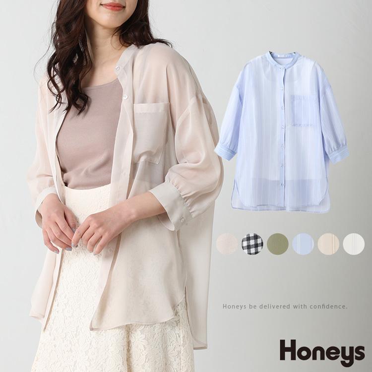 トップス シャツ 7分袖 シャツ インナー付き 透け感 レイヤード 無地 レディース 春 夏 Honeys ハニーズ インナー付シアーシャツ ハニーズ オンラインショップ 通販 Paypayモール
