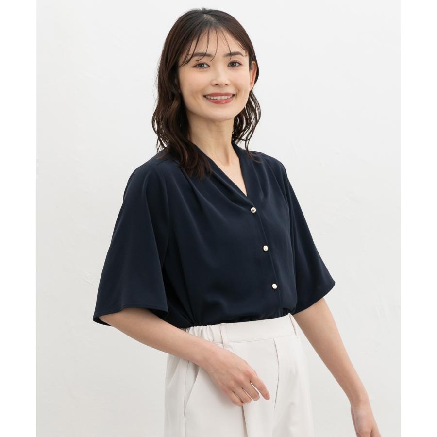 ネイビー Vネック 半袖 トップス Honeys（ハニーズ） トップス ブラウス 半袖 大きいサイズ オフィス