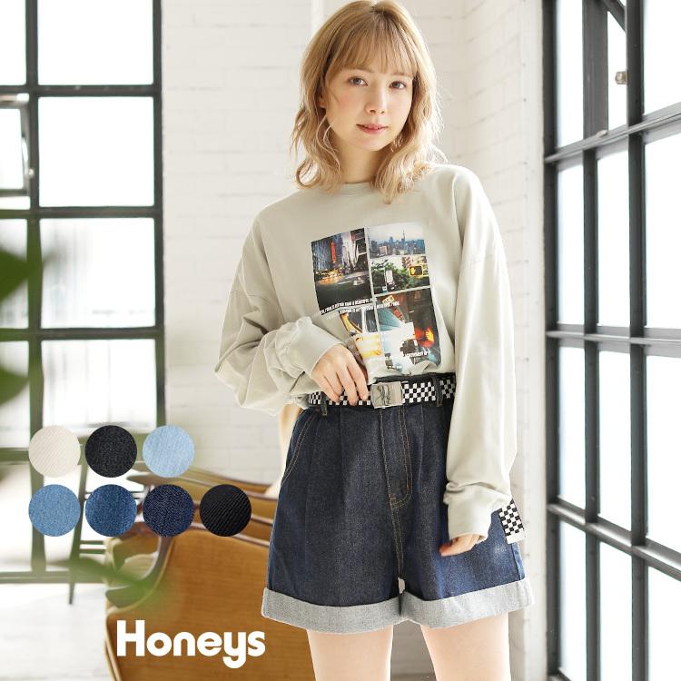 パンツ ショートパンツ デニム 白 ブルー レディース ハイウエスト ベルト付き 雑誌掲載 Nicola Honeys ハニーズ ベルト付ショートパンツ ハニーズ オンラインショップ 通販 Paypayモール