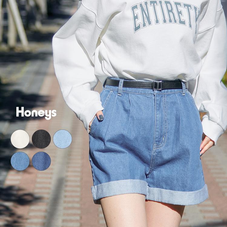 パンツ ショートパンツ デニム 綿 ベルト 無地 美脚 レディース 冬 春 Honeys ハニーズ デニムショートパンツ ハニーズ Paypayモール店 通販 Paypayモール