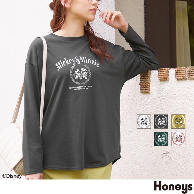トップス ｔシャツ ロンｔ 長袖 イラストプリント ロゴ ゆったり 可愛い レディース 秋 Honeys ハニーズ ディズニー ゆるｔシャツ ハニーズ Paypayモール店 通販 Paypayモール