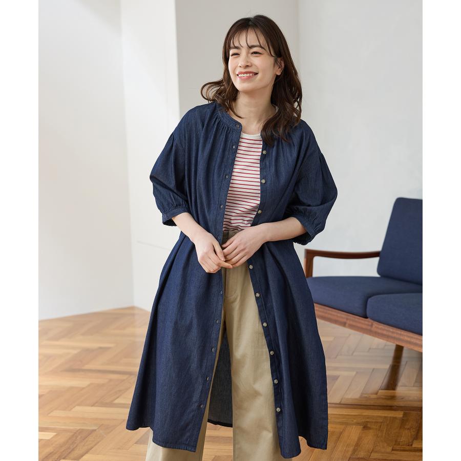 Honeys（ハニーズ） ロング丈 デニムワンピース マオカラー Aライン