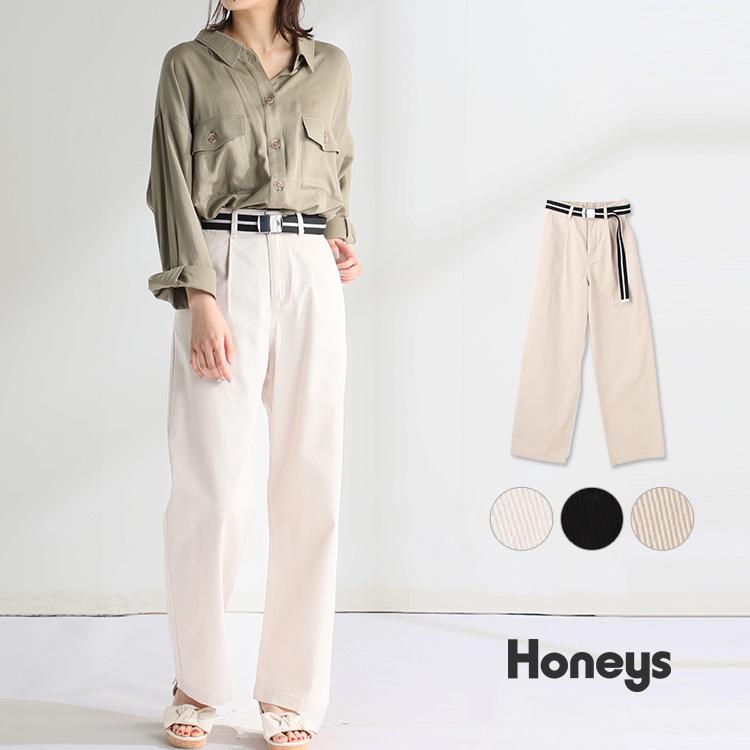 パンツ レディース ストレート ゆったり キレイ楽ちん 春 夏 秋 冬 夏新作 Honeys ハニーズ ベルト付ストレートパンツ ハニーズ オンラインショップ 通販 Paypayモール