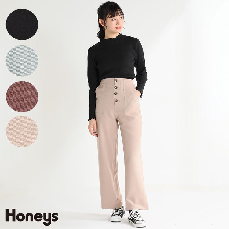 パンツ レディース ストレート ハイウエスト ボタン ベイカーポケット 春 夏 秋 冬 新作 Sale Honeys ハニーズ 前釦ストレートパンツ ハニーズ オンラインショップ 通販 Paypayモール