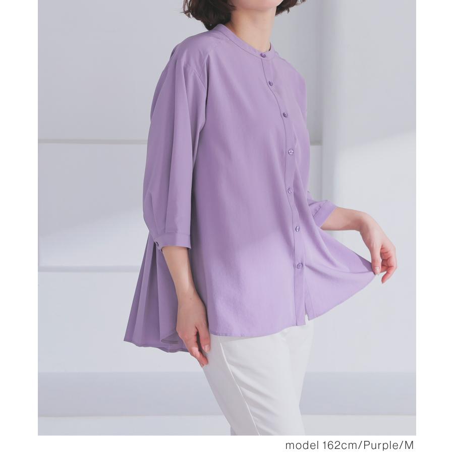PLEATS PLEASE パープル ブラウス NARACAMICIE】ジョーゼットボウタイ長袖ブラウス(1(M)9号 パープル