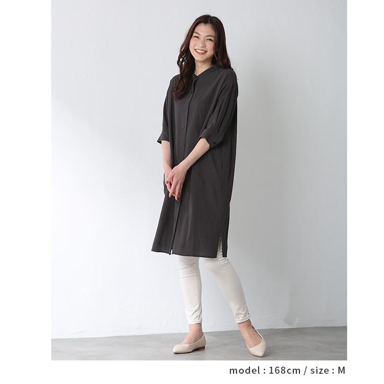 ワンピース シャツワンピース マオカラー 無地 6分袖 綿 コットン 羽織り レディース 春 夏 Sale セール Honeys ハニーズ マオカラーワンピース ハニーズ Paypayモール店 通販 Paypayモール