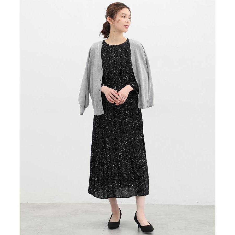 Honeys ワンピース ロング丈 プリーツ 八分袖 クルーネック