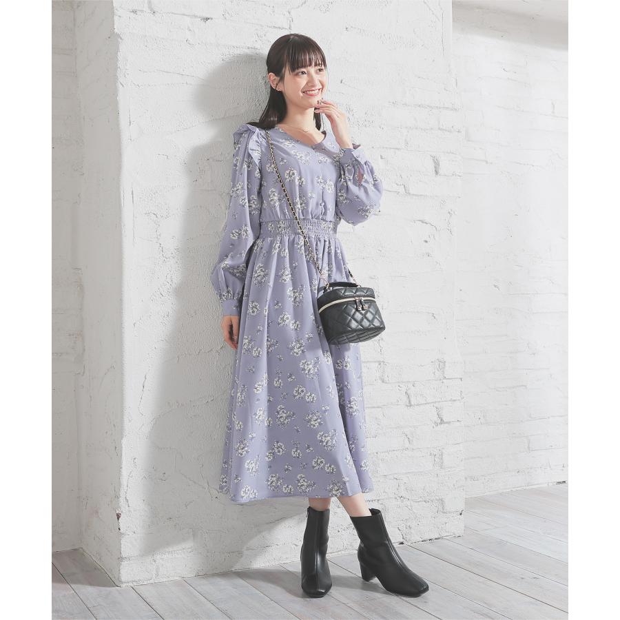 花柄フリル付き膝丈ワンピース trim_ofcrs_item304c520665f711e