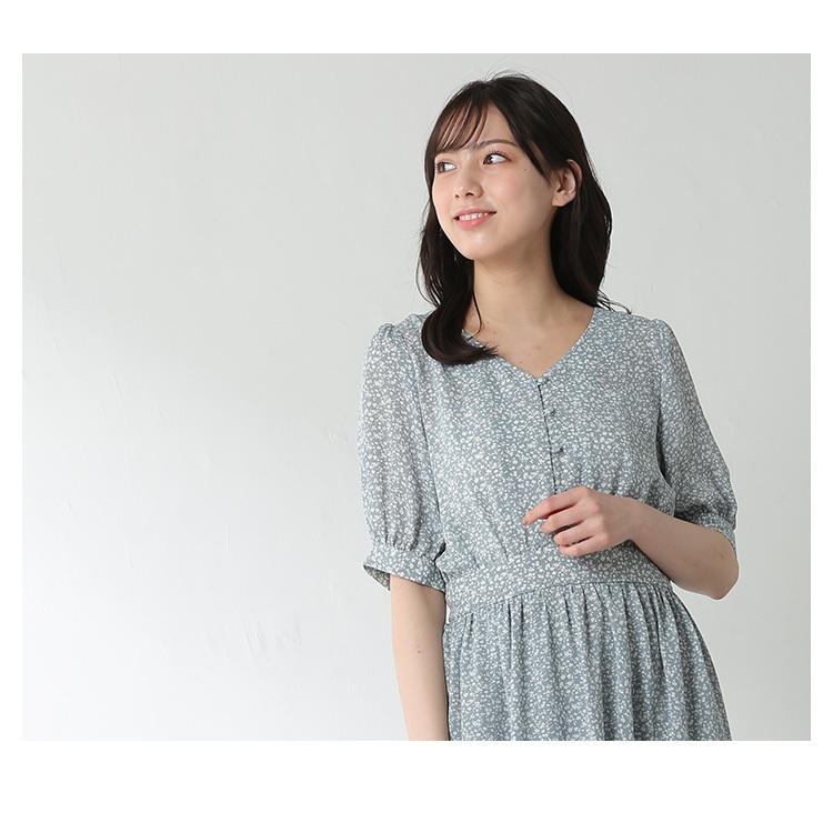 ワンピース ロング Vネック 水玉 無料 花柄 半袖タン レディース 前釦ｖネックワンピース 夏 Honeys Web限定llサイズ有 ハニーズ